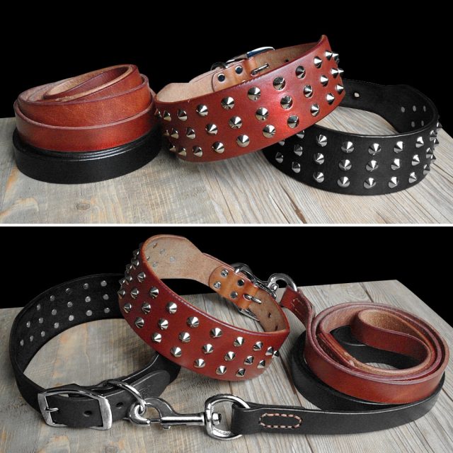 Cool Studded Genuine Leather Dog Collars
