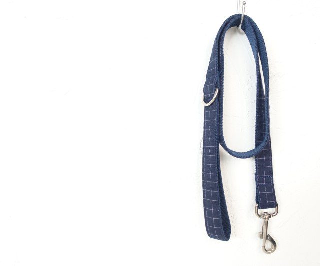 Blue Plaid Dog Collar and Leash Set